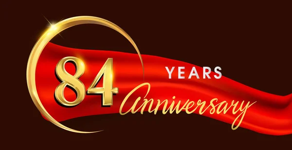 Years Anniversary Logotype Golden Ring Red Ribbon Elegant Background Vector — Stock Vector