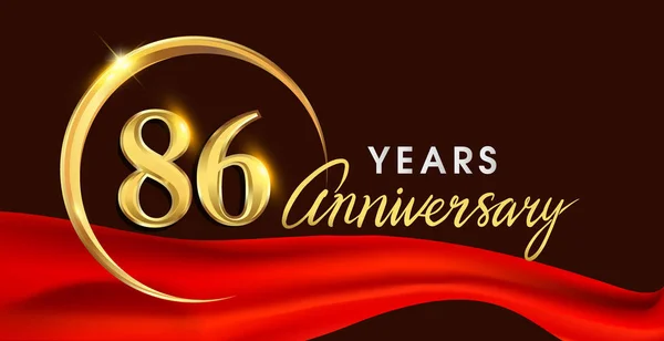 赤いリボン エレガントな背景 誕生日のお祝い グリーティング カードと招待状のためベクトル設計にゴールデン リングと 年周年記念ロゴ — ストックベクタ