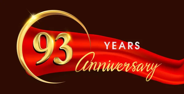 Años Logotipo Aniversario Con Anillo Oro Cinta Roja Fondo Elegante — Vector de stock