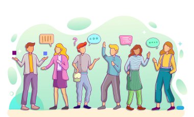 İnsanlar pankarttan bahsediyor, basitçe vektör illüstrasyonu 