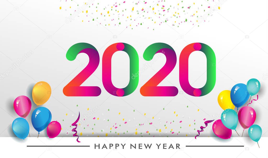 Happy new year card template with colorful numbers, simply vector illustration  