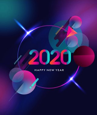 Renkli numaralarla mutlu yeni yıl kart şablonları, basitçe vektör illüstrasyonları  