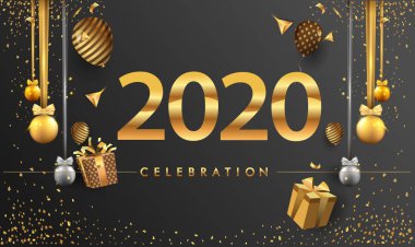 Altın sayılı yeni yıl kart şablonu, basitçe vektör illüstrasyonu   