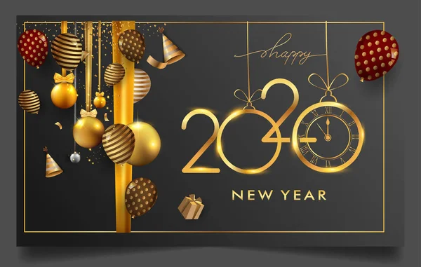 Feliz Año Nuevo Plantilla Tarjeta Con Números Oro Simplemente Vector — Archivo Imágenes Vectoriales