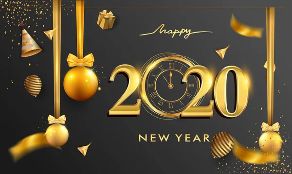 Šťastný Nový Rok Karta Šablona Zlatými Čísly Jednoduše Vektorové Ilustrace — Stockový vektor
