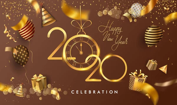 Šťastný Nový Rok Karta Šablona Zlatými Čísly Jednoduše Vektorové Ilustrace — Stockový vektor