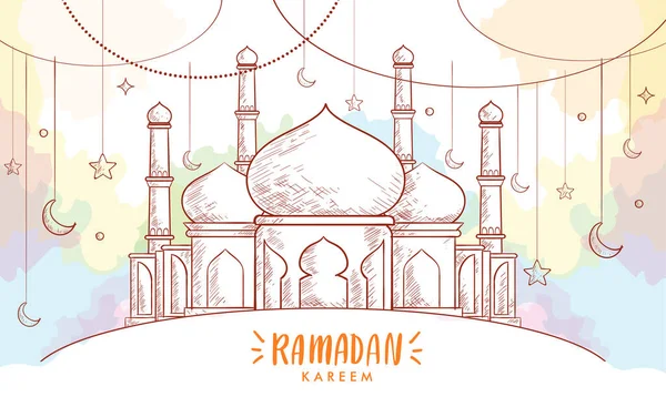 Esboço Desenhado Mão Lanterna Para Cartão Saudações Ramadan Com Fundo — Fotografia de Stock