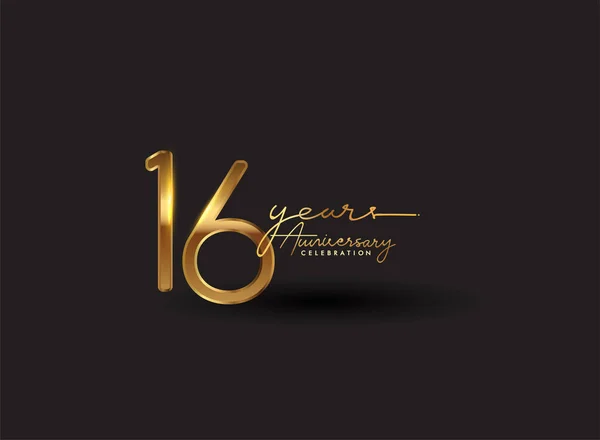 16 Years Anniversary Logo Golden Colored isolated on black background, vector design for greeting card and invitation card