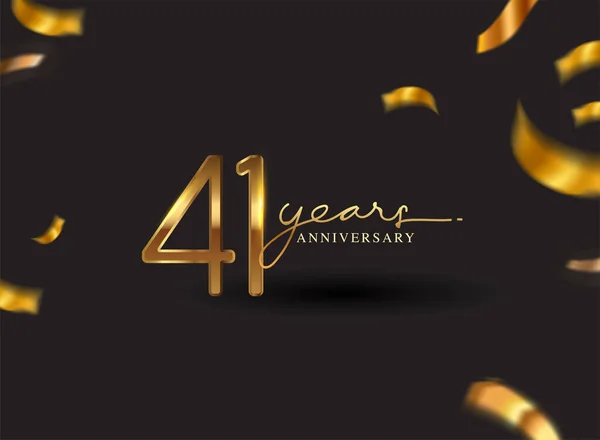 Årsdagen Logotyp Med Confetti Golden Colored Isolerad Svart Bakgrund Vektor — Stockfoto