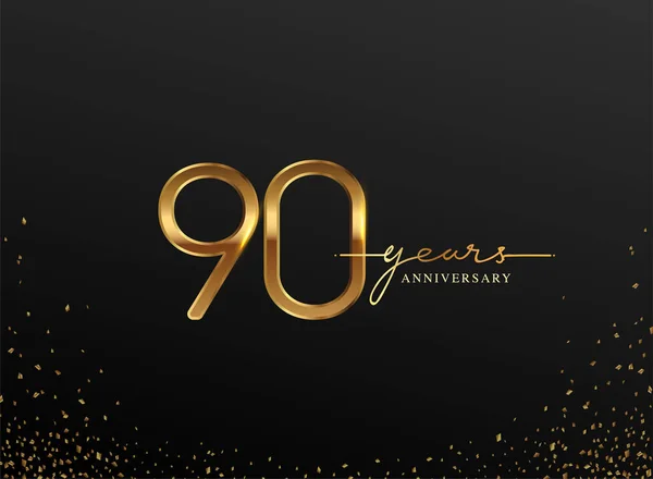 Konfeti Altın Renkli Yıl Yıldönümü Logosu Siyah Arka Planda Izole — Stok fotoğraf