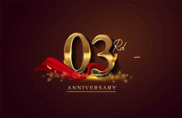 Logotipo Terceiro Aniversário Com Fita Vermelha Confete Dourado Isolado Fundo — Fotografia de Stock