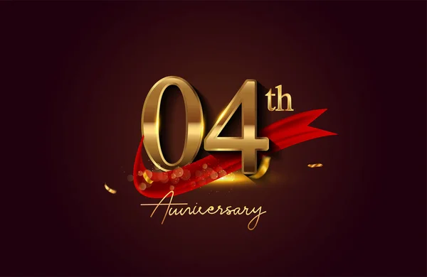 Výročí Logo Červenou Stuhou Zlatými Konfety Izolované Elegantním Pozadí Jiskra — Stock fotografie