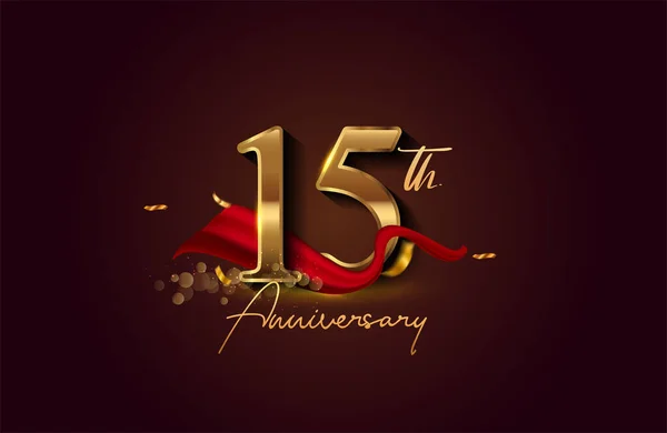 Logotipo Aniversário Anos Com Fita Vermelha Confete Dourado Isolado Fundo — Fotografia de Stock