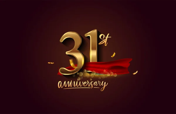 31St Anniversary Logo Red Ribbon Golden Confetti Isolated Elegant Background — Stock Photo, Image