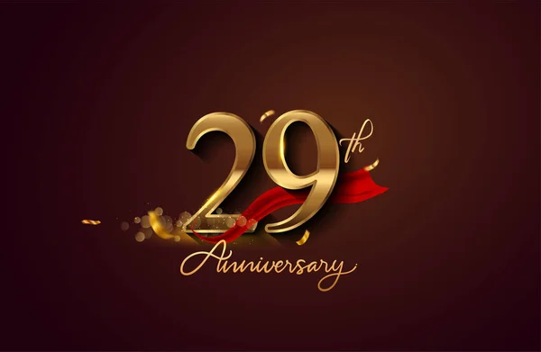 29Th Anniversary Logo Red Ribbon Golden Confetti Isolated Elegant Background — Stock Photo, Image
