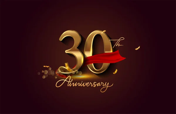 Logo 30E Anniversaire Avec Ruban Rouge Confettis Dorés Isolés Sur — Photo