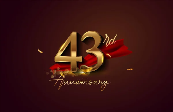 43Ste Verjaardag Logo Met Rood Lint Gouden Confetti Geïsoleerd Elegante — Stockfoto