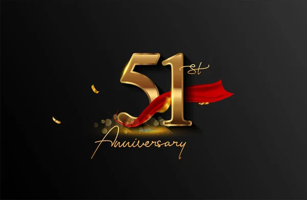 Logotipo Del 51º Aniversario Con Cinta Roja Confeti Dorado Aislado —  Fotos de Stock