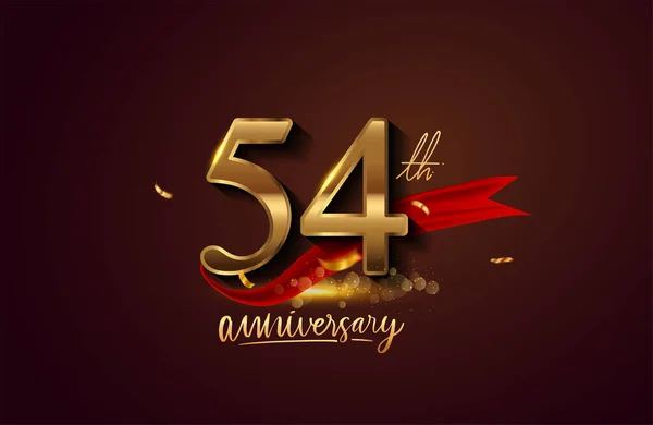 54Th Anniversary Logo Red Ribbon Golden Confetti Isolated Elegant Background — Stock Photo, Image