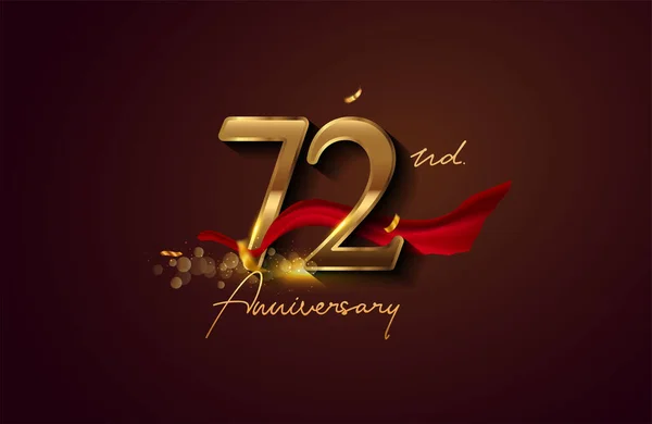 Logo Del 72º Aniversario Con Cinta Roja Confeti Dorado Aislado —  Fotos de Stock