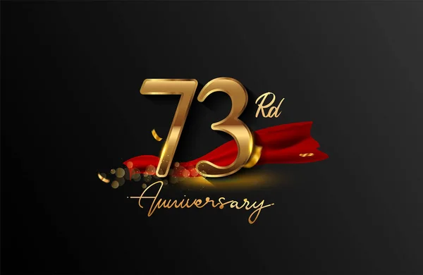 Logo Anniversario Con Nastro Rosso Coriandoli Dorati Isolati Sfondo Elegante — Foto Stock