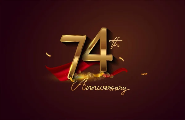 Logo 74E Anniversaire Avec Ruban Rouge Confettis Dorés Isolés Sur — Photo