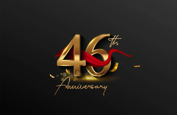 46Th Anniversary Logo Red Ribbon Golden Confetti Isolated Elegant Background — Stock Photo, Image