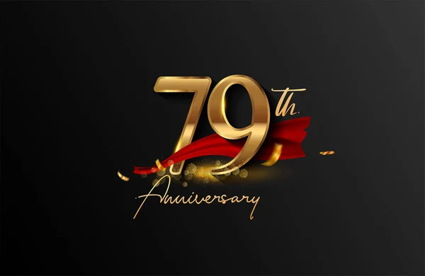 Logotipo Del 79º Aniversario Con Cinta Roja Confeti Dorado Aislado — Foto de Stock