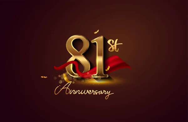 Logotipo Aniversário 81St Com Fita Vermelha Confete Dourado Isolado Fundo — Fotografia de Stock