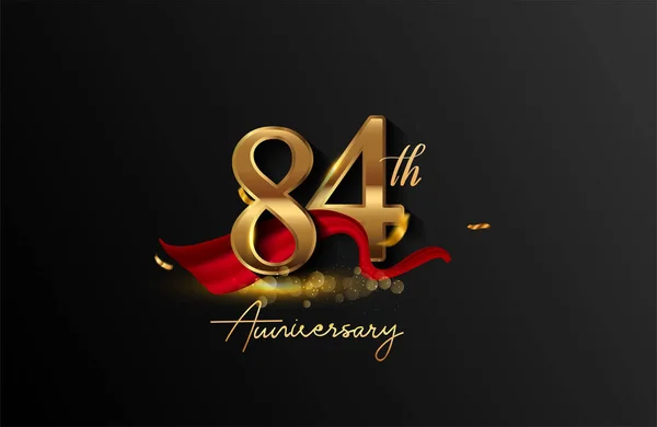 84Th Anniversary Logo Red Ribbon Golden Confetti Isolated Elegant Background — Stock Photo, Image