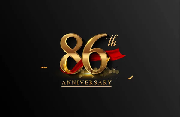 86Esimo Anniversario Logo Con Nastro Rosso Coriandoli Dorati Isolati Sfondo — Foto Stock