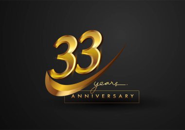 33. Yıldönümü Kutlaması. Siyah arkaplanda izole edilmiş yüzük ve zarafetle yıldönümü logosu, kutlama için vektör tasarımı, davetiye kartı ve tebrik kartı.