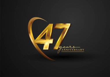47. Yıldönümü Kutlaması. Siyah arkaplanda izole edilmiş yüzük ve zarafetle yıldönümü logosu, kutlama için vektör tasarımı, davetiye kartı ve tebrik kartı.