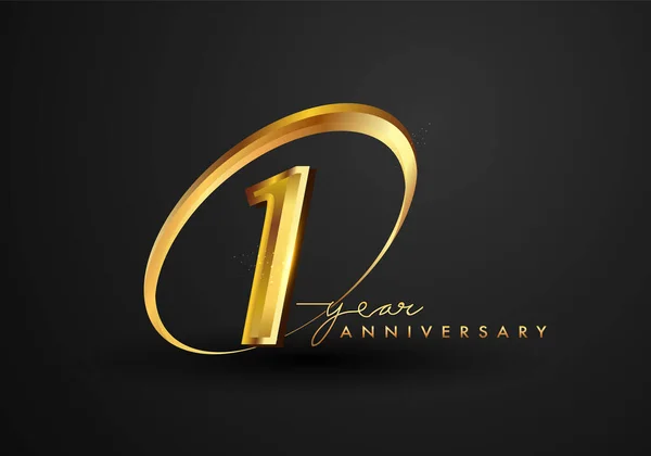 Rocznicę Świętowania Logo Rocznicy Pierścieniem Elegancja Złoty Kolor Izolowany Czarnym — Zdjęcie stockowe