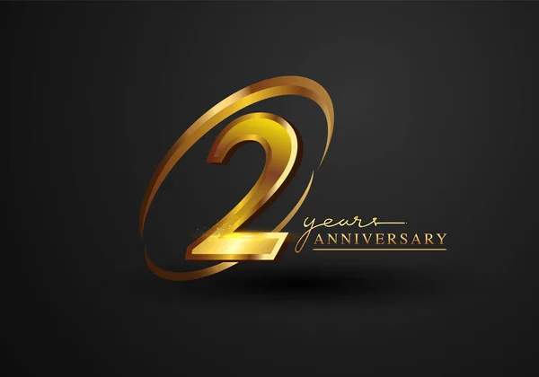 2 Years Anniversary Celebration. Anniversary logo with ring and elegance golden color isolated on black background, vector design for celebration, invitation card, and greeting card