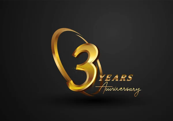 3 Years Anniversary Celebration. Anniversary logo with ring and elegance golden color isolated on black background, vector design for celebration, invitation card, and greeting card