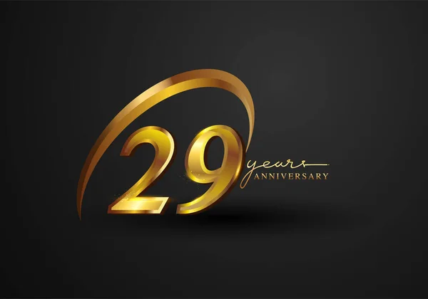 29 Years Anniversary Celebration. Anniversary logo with ring and elegance golden color isolated on black background, vector design for celebration, invitation card, and greeting card