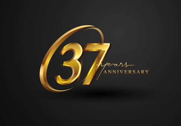 37周年庆祝活动 周年标志 戒指和精美的金色隔离在黑色背景 矢量设计庆祝 邀请卡和贺卡 — 图库照片