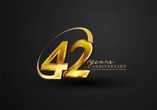 42 Years Anniversary Celebration. Anniversary logo with ring and elegance golden color isolated on black background, vector design for celebration, invitation card, and greeting card