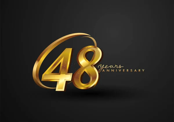 48周年庆祝活动 周年标志 戒指和精美的金色隔离在黑色背景 矢量设计庆祝 邀请卡和贺卡 — 图库照片
