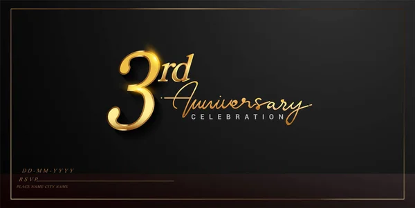 Logotipo Celebración Del Tercer Aniversario Con Escritura Mano Color Dorado — Archivo Imágenes Vectoriales