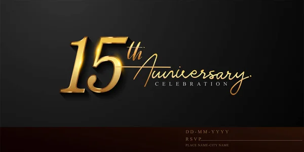 Logo Celebrazione Quindicesimo Anniversario Con Calligrafia Colore Dorato Elegante Design — Vettoriale Stock