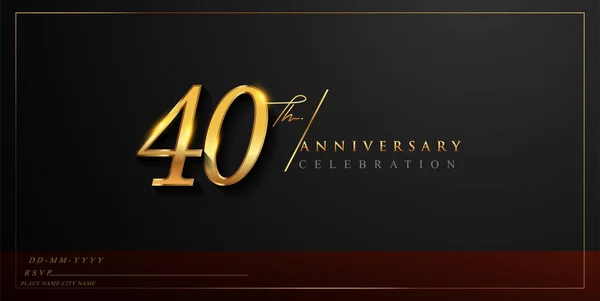 黒の背景に隔離された手書きの黄金の色エレガントなデザインと40周年記念ロゴタイプ お祝いや招待状グリーティングカードのベクター記念日 — ストックベクタ