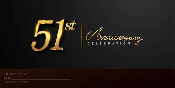 51Esimo Anniversario Celebrazione Logotipo Con Scrittura Mano Colore Dorato Elegante — Vettoriale Stock
