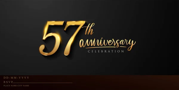 57E Verjaardag Viering Logotype Met Handschrift Gouden Kleur Elegant Ontwerp — Stockvector