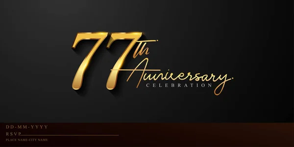 77Ste Verjaardag Viering Logotype Met Handschrift Gouden Kleur Elegant Ontwerp — Stockvector