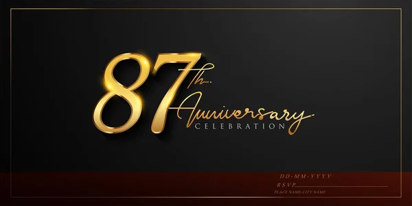 87Ste Verjaardag Viering Logotype Met Handschrift Gouden Kleur Elegant Ontwerp — Stockvector