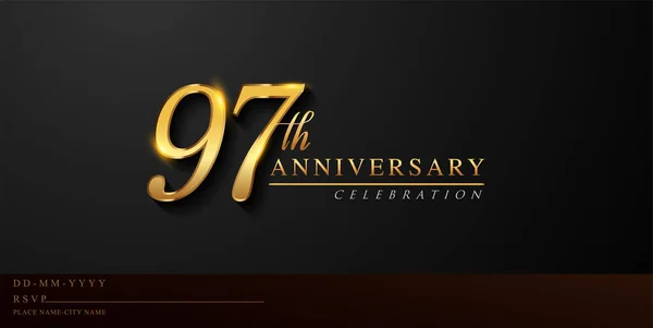 97Th Anniversary Celebration Logotype Handwriting Golden Color Elegant Design Isolated — Stock Vector