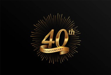 Havai fişek ve altın kurdeleli 40. yıl dönümü logosu, zarif bir arka planda izole edilmiş. Kutlama, davetiye ve tebrik kartı için vektör yıldönümü.