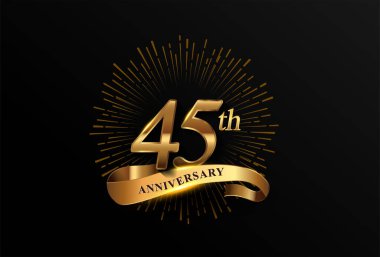 45. yıl dönümü logosu havai fişekler ve altın kurdeleli, zarif bir arka planda izole edilmiş. Kutlama, davetiye ve tebrik kartı için vektör yıldönümü.